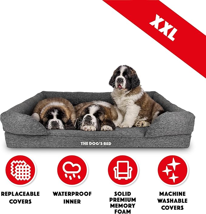 The Dog’s Bed Orthopedic Memory Foam Dog Bed with Bolsters, Linen Fabric, Grey Linen, XXL