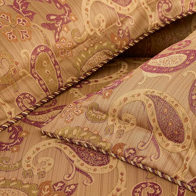 Chezmoi Collection Adelle 7-Piece Paisley Jacquard Embroidered Comforter Bedding Set, Oversized King Size