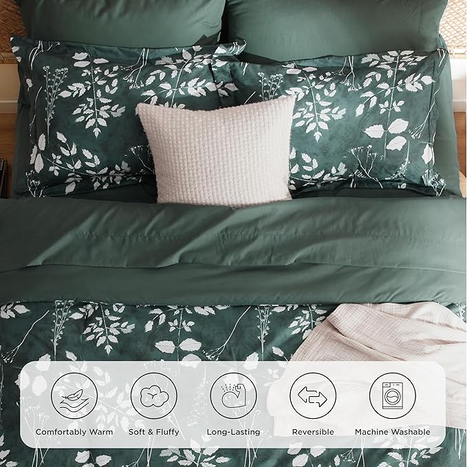 Bedsure Full Size Comforter Set - 7 Pieces Floral Forest Green Soft Bedding Sets, Full Bed in a Bag with Botanical Flowers Comforter, Sheets, Pillowcases & Shams