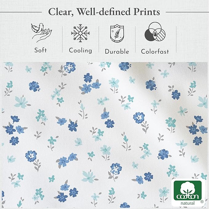 California Design Den Deep Pocket Twin Sheets Set - 400 Thread Count Sateen, Natural 100% Cotton Sheets, and Durable Bedding Set - Blooming Meadows