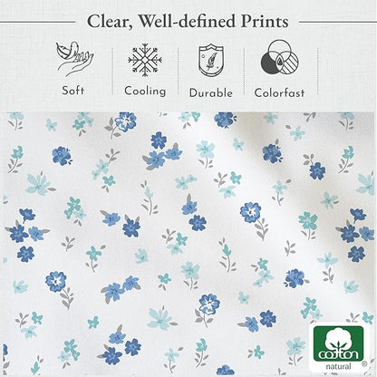 California Design Den Deep Pocket Twin Sheets Set - 400 Thread Count Sateen, Natural 100% Cotton Sheets, and Durable Bedding Set - Blooming Meadows