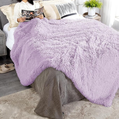 JONIYEAR Oversized Decorative Fluffy Faux Fur Throw Blanket Twin Size 60" x 71", Soft Luxury Lightweight Furry Blankets, Accent Cozy Shaggy Plush Thick Warm Fuzzy Blanket for Winter Bed Sofa, Purple