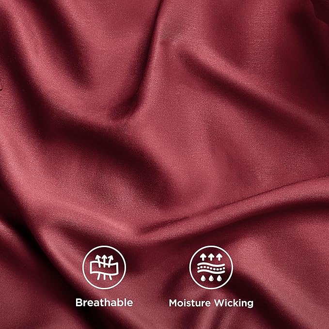 Bedsure Cooling Sheets Twin, Rayon Derived from Bamboo, Breathable & Soft Twin Sheets Set, Deep Pocket Up to 16 Inches, Hotel Luxury Silky Bedding for Hot Sleepers, Burgundy