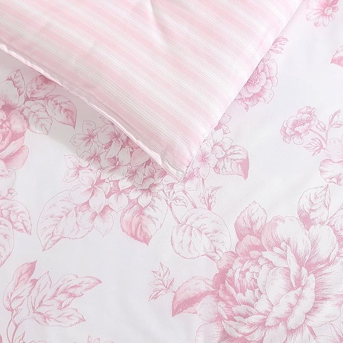 Laura Ashley - King Comforter Set, Soft & Reversible Cotton Bedding with a Smooth Feel, Medium Weight for Year Round Comfort, 3 Piece Bed Set with Matching Pillowcases (Delphine Mauve Pink)