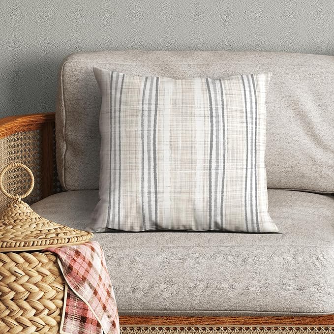 Americanflat 16x16 Throw Pillow with Sewn-in Insert - All-in-One Decorative Pillows - No Cover Needed - Soft and Durable Cushion for Bed or Sofa - Polyester - Cream and White