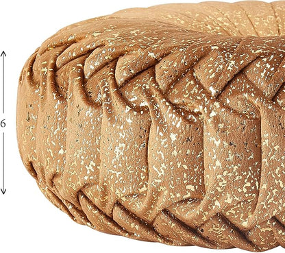 EUCIOR Round Throw Pillows,Brown Throw Pillows,Gold and Brown Decorative Pillow,Pumpkin Pleated Handmade Round Velvet Decorative Pillow for Sofa Bedroom Livingroom