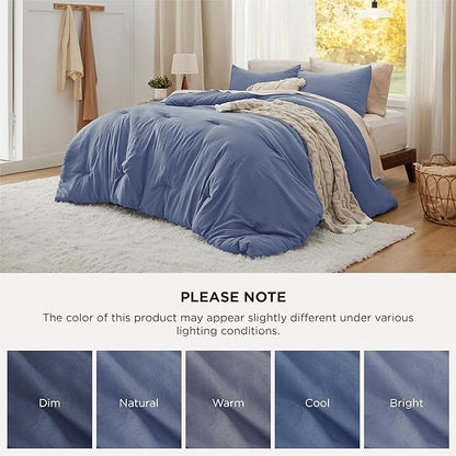 Bedsure California King Size Comforter Set, Blue Soft Prewashed Bedding for All Seasons, 3 Pieces GentleSoft™ Down Alternative Bed Set, 1 Lightweight Comforter (104"x96") and 2 Pillowcases (20"x36")