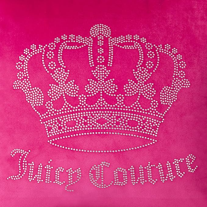 Juicy Couture Square 1-Piece Living Room and Bedroom Décor, Premium Throw Pillow, 20"x20", Hot Pink Rhinestone Crown