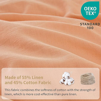 Simple&Opulence Belgian Linen Sheet Set Solid Color - 4 Pieces (1 Flat Sheet & 1 Fitted Sheet & 2 Pillowcases) Natural Flax Cotton Blend Soft Bedding Breathable Farmhouse - Peach, Full Size