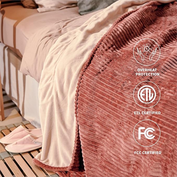 Heated Blanket Twin Size 62"x84",ETL Certification-6 Heating Levels Electric Blanket&1-10 Hour Auto Off,Machine Washable Heating Blanket(RED)