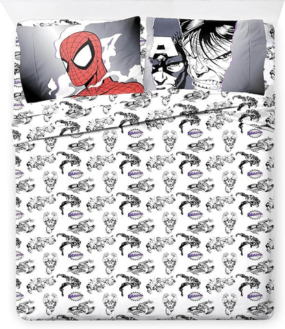 Jay Franco Kids Comforter Set Includes Sheets and Pillow Covers - Soft and Cozy Bed Set for Stylish Room Decor, Black - Marvel Comics, 7 Piece Queen Size Bedding