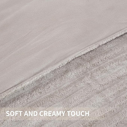 Andency Fleece Queen Comforter Set, 3 Pieces Linen Grey Comforter Set for Queen Size Bed, Soft Warm Fluffy Fuzzy Linen Gray Bedding Set for Winter (1 Comforter & 2 Pillowcases)