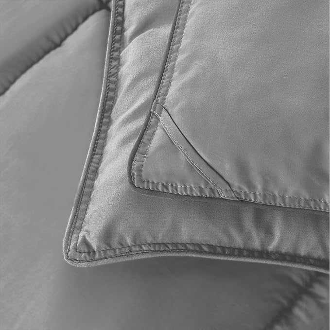 Elegant Comfort 3-Piece Box Stitched Down Alternative Comforter with Shams - Ultra Soft for All Season Duvet Insert with Corner Tabs, Plush Cozy 3PC Comforter Set, King, Silver Gray