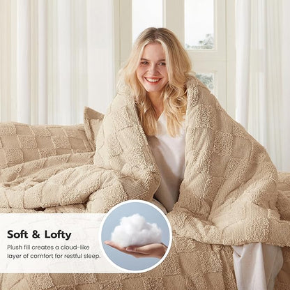 Joiedomi Tufted Full Size Comforter Set, 3 Pieces Brown Boho Full Bedding Set with 1 Plaid Geometric Comforter and 2 Pillow Shams, Checkered Bed in a Bag for All Seasons