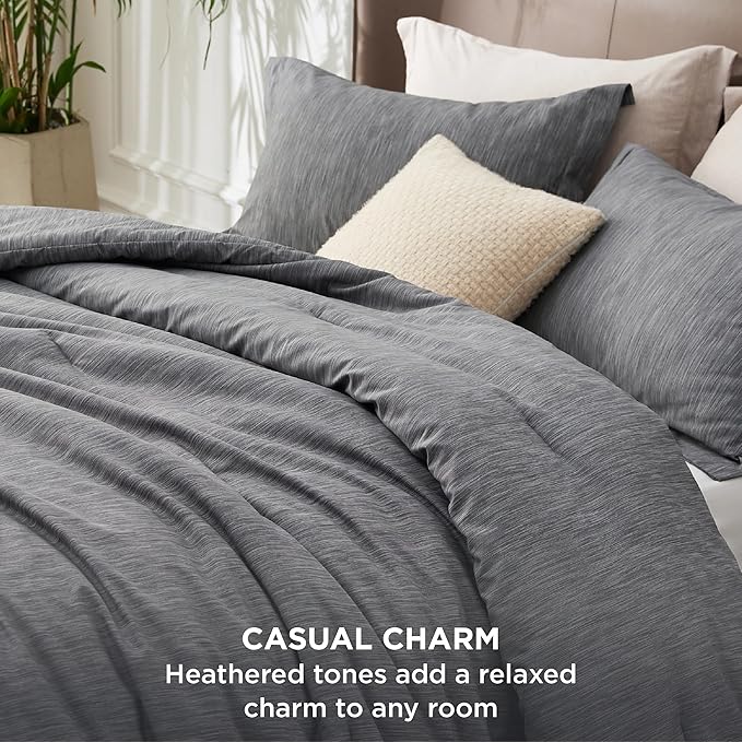Bedsure King Size Comforter Set - Charcoal Grey Soft Bedding for All Seasons, Cationic Dyed Bed Set, 3 Pieces, 1 King Size Comforter (104"x90") and 2 Pillow Shams (20"x36"+2")