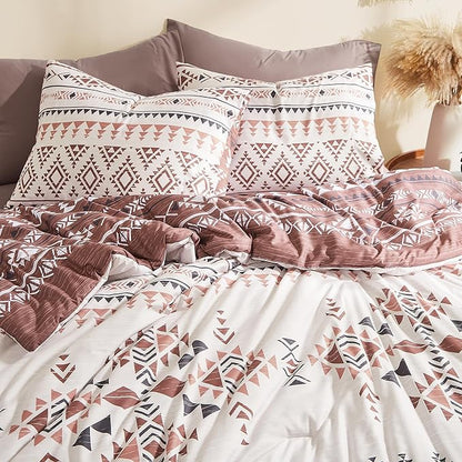 Geniospin King Size Comforter Set- 7 Pieces Boho Bed in a Bag, Western Bedding Set for All Seasons, Reversible Aztec Bedding, Lightweight Comforter Bed Set with Sheets, Pillowcases & Shams