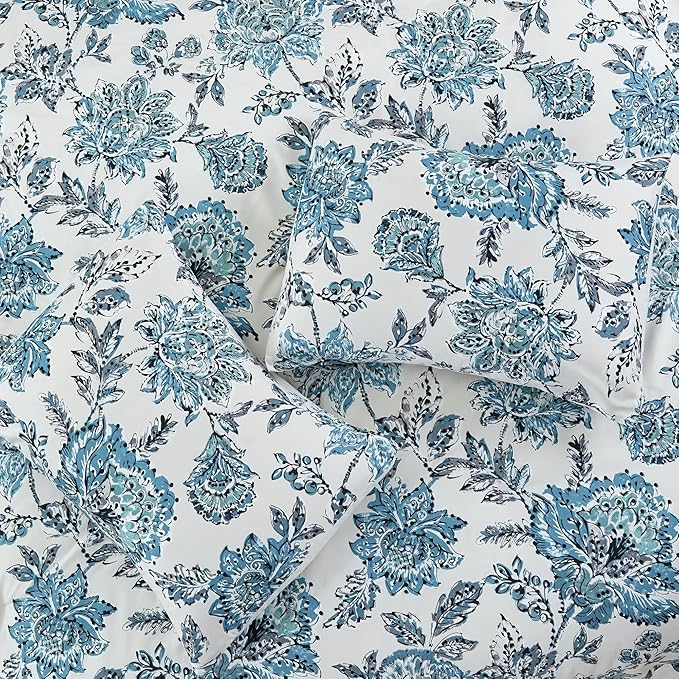 Modern Threads 5-Piece Printed Comforter Set, Athenas Queen in White and Teal – Soft Comforter, 2 Pillow Shams, and 2 Decorative Pillows
