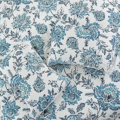 Modern Threads 5-Piece Printed Comforter Set, Athenas Queen in White and Teal – Soft Comforter, 2 Pillow Shams, and 2 Decorative Pillows