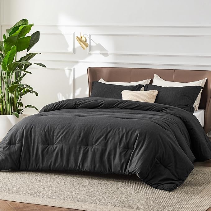 Bedsure Full Comforter Set - Black Soft Bedding for All Seasons, Cationic Dyed Bed Set, 3 Pieces, 1 Full Size Comforter (82"x86") and 2 Pillow Shams (20"x26"+2")