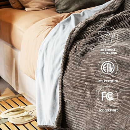 Heated Blanket Twin Size 62"x84",ETL Certification-6 Heating Levels Electric Blanket&1-10 Hour Auto Off,Machine Washable Heating Blanket (Grey)