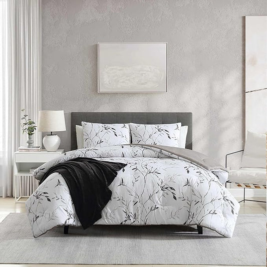 Kenneth Cole - Comforter Set, Super Soft Bedding with Matching Shams & Bonus Throw Blanket, Luxurious Home Decor (Ink Wash Vine Charcoal, Queen)