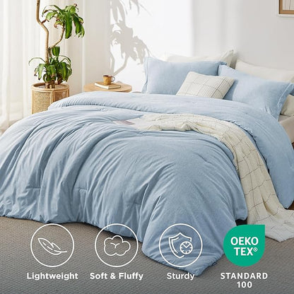 Bedsure Full Comforter Set - Light Blue Full Size Comforter, Soft Bedding for All Seasons, Cationic Dyed Bedding Set, 3 Pieces, 1 Comforter (82"x86") and 2 Pillow Shams (20"x26"+2")