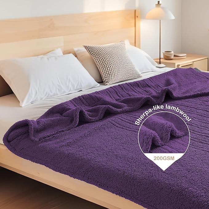 Electric Heated Blanket Full Size 72"×84" with 9 Heating Levels & 1-10Hs Auto Off，Double Sided Plush Sherpa, Energy Efficient, Machine Washable, for Couch & Bed, Dark Purple