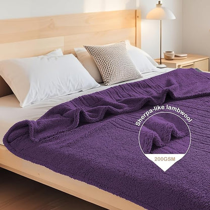 Electric Heated Blanket Full Size 72"×84" with 9 Heating Levels & 1-10Hs Auto Off，Double Sided Plush Sherpa, Energy Efficient, Machine Washable, for Couch & Bed, Dark Purple