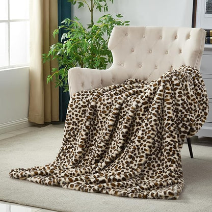 JONIYEAR Cozy Plush Brown Cheetah Faux Rabbit Fur Blanket Twin Size 60" x 70",Oversized Thick Fuzzy Leopard Lap Blankets for Women, Soft Fluffy Animal Printed Warm Shaggy Blanket for Winter, Beige