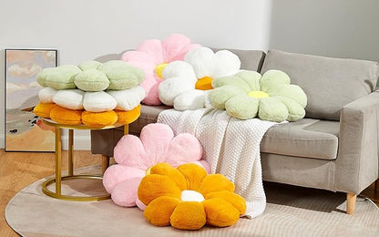 20" Pink Flower Pillow Floor Pillow Seat Cushion – Faux Rabbit Fur Plush Throw Pillow, Cozy Floor Cushion & Gift for Kids