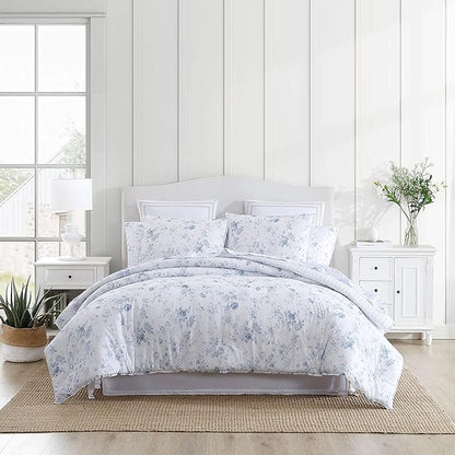 Laura Ashley - Twin Comforter Set, Soft & Reversible Cotton Bedding with a Smooth Feel, Medium Weight for Year Round Comfort, 2 Piece Bed Set with Matching Pillowcase (Belinda Blue)