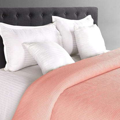 GLAMBURG 100% Cotton Thermal Blanket, Breathable Waffle Blanket, Queen Size, All Season, Peach