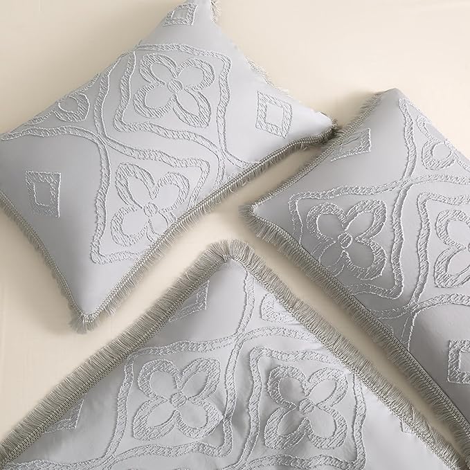 Boho King Size Comforter Set Grey 3 Pieces Tufted Tassel King Comforter Set Prime Lightweight Down Comforter King Size Gray Farmhouse Boho Bedding Shabby Chic Fluffy Comforter Bed Set Gift Choice
