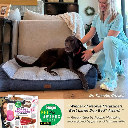 Bedsure SupportMax Orthopedic Dog Beds Large Sized Dog - Extra Thick Supportive Large Dogs Bed with Waterproof Washable Cover, L Plus Comfort Pet Sofa with Soft Sherpa and Nonskid Bottom, Beige, 38"