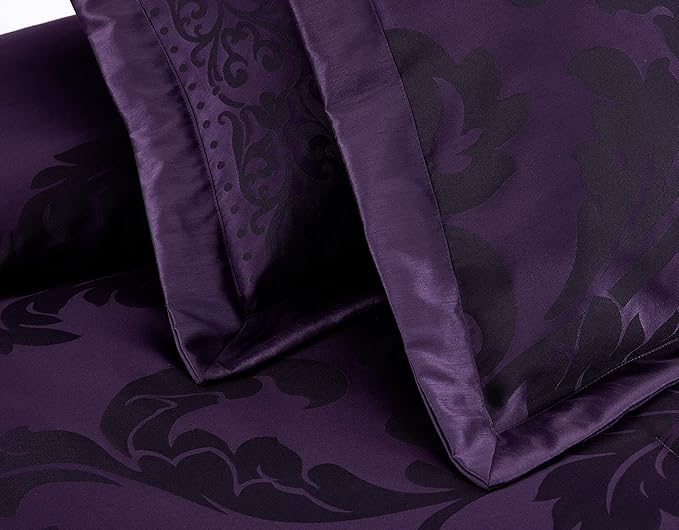 Chezmoi Collection Royale 7-Piece Jacquard Floral Comforter Set, Oversized King, Purple/Dark Purple