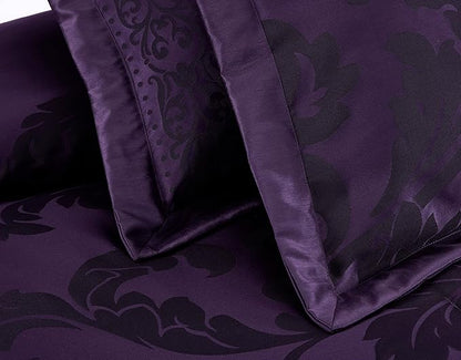 Chezmoi Collection 7-Piece Jacquard Floral Comforter Set (Full, Purple/Dark Purple)