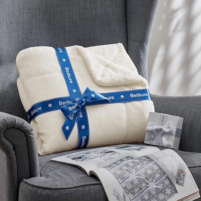 Bedsure GentleSoft Sherpa Fleece Throw Blanket for Couch - Thick and Warm Throw for Women and Men, Soft Fuzzy Plush Blanket for Winter, Non-Heated, Cream, 50x60 Inches