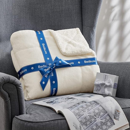 Bedsure GentleSoft Sherpa Fleece Throw Blanket for Couch - Thick and Warm Throw for Women and Men, Soft Fuzzy Plush Blanket for Winter, Non-Heated, Cream, 50x60 Inches
