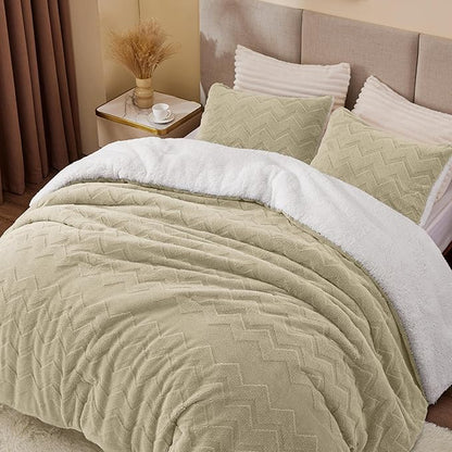 BEDELITE Fluffy Twin Comforter Set - Super Soft Sherpa Linen Comforter for Twin Size Bed, Luxury Warm Bedding Set for Winter, Fuzzy Bed Set 2 Piece (1 Comforter, 1 Pillowcase)