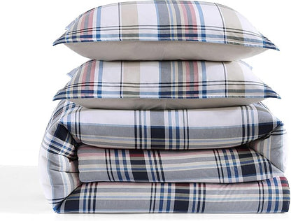 Tommy Hilfiger - King Comforter Set, Cotton Textured Bedding with Matching Shams, Medium Weight Bed Set, Oeko-TEX Certified (Waterbury Plaid Blue)