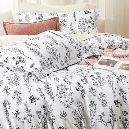 Bedsure Full Comforter Set - Bright White Bed Set, 3 Pieces Cute Floral Bedding, 1 Soft Reversible Botanical Flowers Comforter and 2 Pillow Shams