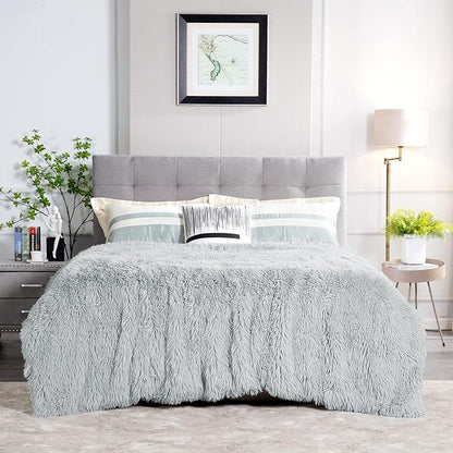 JONIYEAR Extra Large Decorative Fluffy Faux Fur Blanket Queen Size 80" x 90", Soft Luxury Lightweight Furry Blanket, Solid Cozy Shaggy Plush Thick Warm Fuzzy Blankets for Winter Bed Couch, Grey