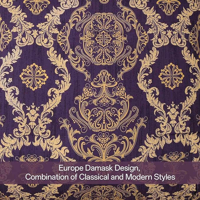 WONGS BEDDING Purple Comforter Set Queen Size,Damask Texture 7 Pieces Bed in a Bag Microfiber Comforter Bedding Sets -1 Comforter, 1 Flat Sheet, 1 Fitted Sheet, 2 Pillow Shams, 2 Pillowcases