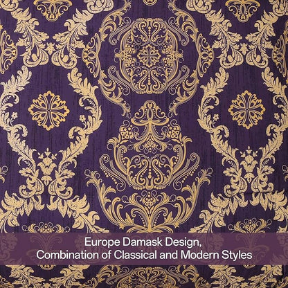 WONGS BEDDING Purple Comforter Set Queen Size,Damask Texture 7 Pieces Bed in a Bag Microfiber Comforter Bedding Sets -1 Comforter, 1 Flat Sheet, 1 Fitted Sheet, 2 Pillow Shams, 2 Pillowcases