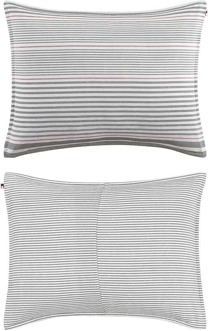 Tommy Hilfiger - King Comforter Set, Cotton Textured Bedding with Matching Shams, Medium Weight Bed Set, Oeko-TEX Certified (Danbury Stripe Blue)