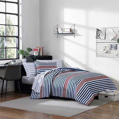 Nautica - Full/Queen Comforter Set, Ultra Soft Bedding with a Woven Textured Feel, Medium Weight for Year Round Comfort, 3 Piece Bed Set with Matching Pillowcases (Kennedy Stripe Navy)