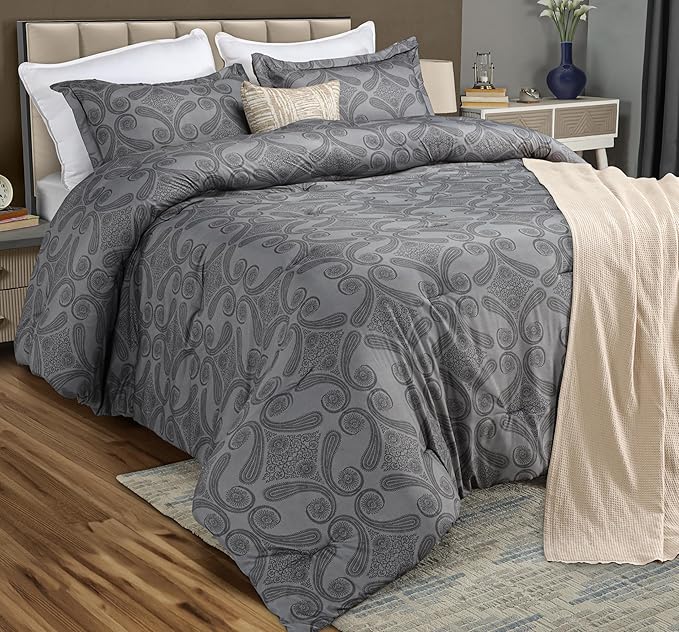 Queen Comforter Set 3 Piece Paisley Grey by Utopia Bedding Floral Comforters Queen Size Bedding Comforters Set Down Alternative Soft Bed Set 1 Comforter(88 x 88 inches) 2 Pillow Shams(20 x 26 inches)