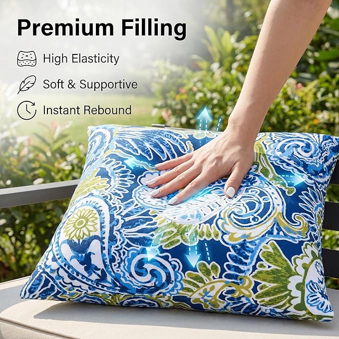 JMGBird Water-Resistant Outdoor Pillows Set of 2, 18x18 inch Durable Green Paisley Pattern Throw Pillows with Inserts for Patio Furniture