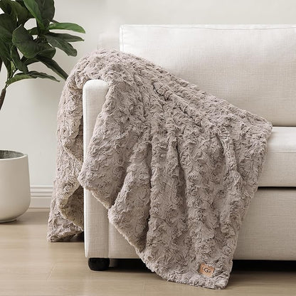 UGG Adalee Faux Fur Throw Blanket Luxury Lightweight Cozy Soft Throw for Couch Bed or Chair Hypoallergenic Machine Washable Double-Sided Fluffy Blanket Home Decor, 50-inch x 70-inch, Oyster Brown