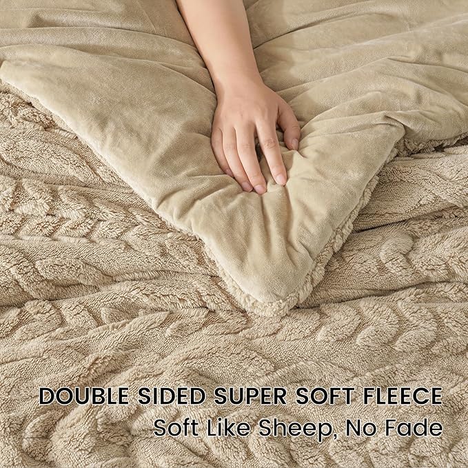 PHF Fluffy Sherpa Fleece Twin Comforter Set, 2 Pieces Warm Fuzzy Soft Bedding for Winter, 3D Tufted Flannel Plush Shaggy Bed Set, 1 Comforter (68"x90") and 1 Pillowcase (20"x26"), Khaki